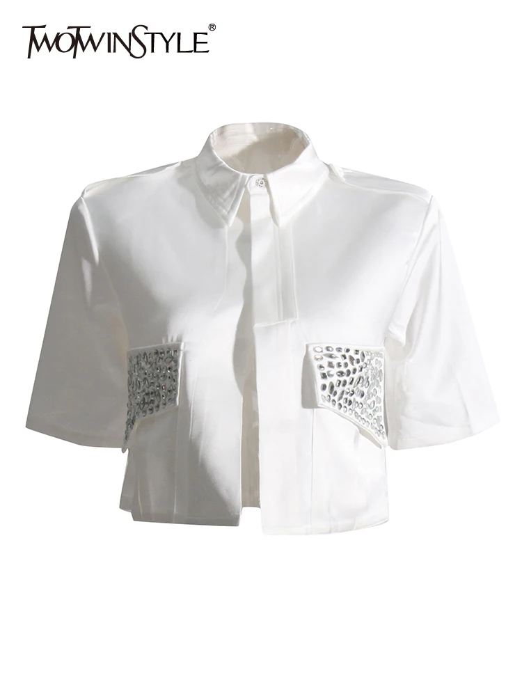 

Женская Однотонная рубашка TWOTWINSTYLE, летняя рубашка с отложным воротником и коротким рукавом, 2023