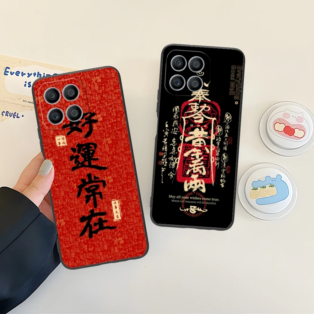 Chinese Lucky Rich Mobile Cell Phone Case for Huawei Honor 90 80 70 60 50 30 20 10 9 8 7 Pro S SE Lite 5G Black Cover Shell