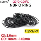 Черное уплотнительное кольцо CS 3 мм OD 9 мм  140 мм NBR, автомобильная Нитриловая Резина, круглое уплотнительное кольцо, устойчивое к коррозии, масляная уплотнительная шайба, 10 шт.