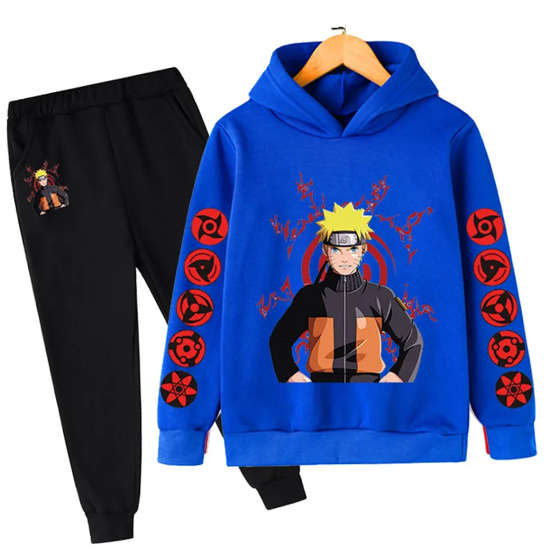

2022 New Japanese Anime Narutoes Hoodies Sets Boys Girls Autumn Winter Sweatshirts Trousers 2PCS/Outfits 4-14 Years Old Costumes