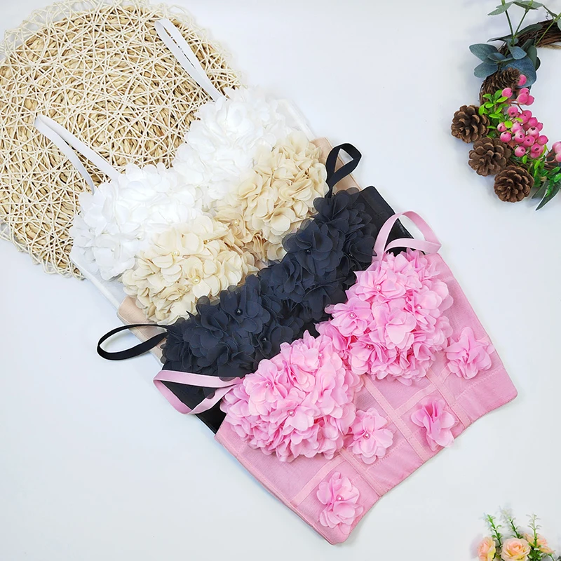 Женский цветочный топ-бикини с открытой спиной и бисером