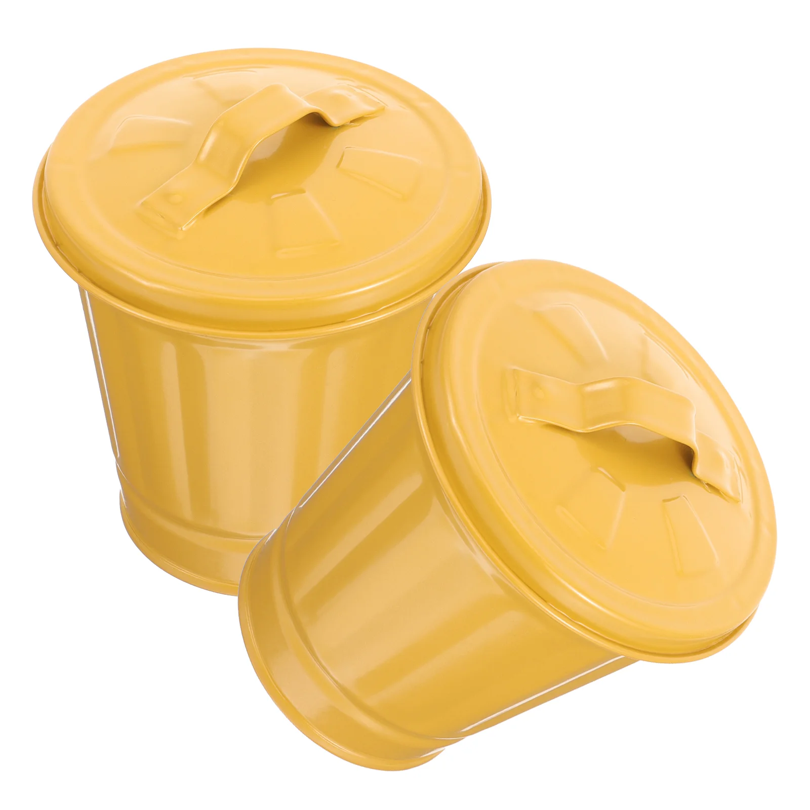 

2 Pcs Car Trash Can Lid Container Bucket Mini Garbage Counter Desktop Practical Galvanized Iron Tiny Waste Office