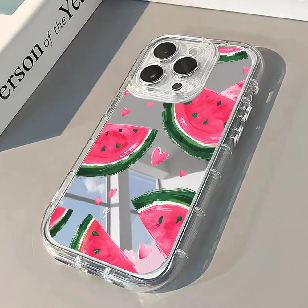 Фото Летний чехол для телефона с зеркальным эффектом и рисунком арбуза для iPhone 17 Air 15 16 17 Pro Max 14 13 12 11 7 8 Plus Pro XR X Max, мягкий, в стиле Ins №1