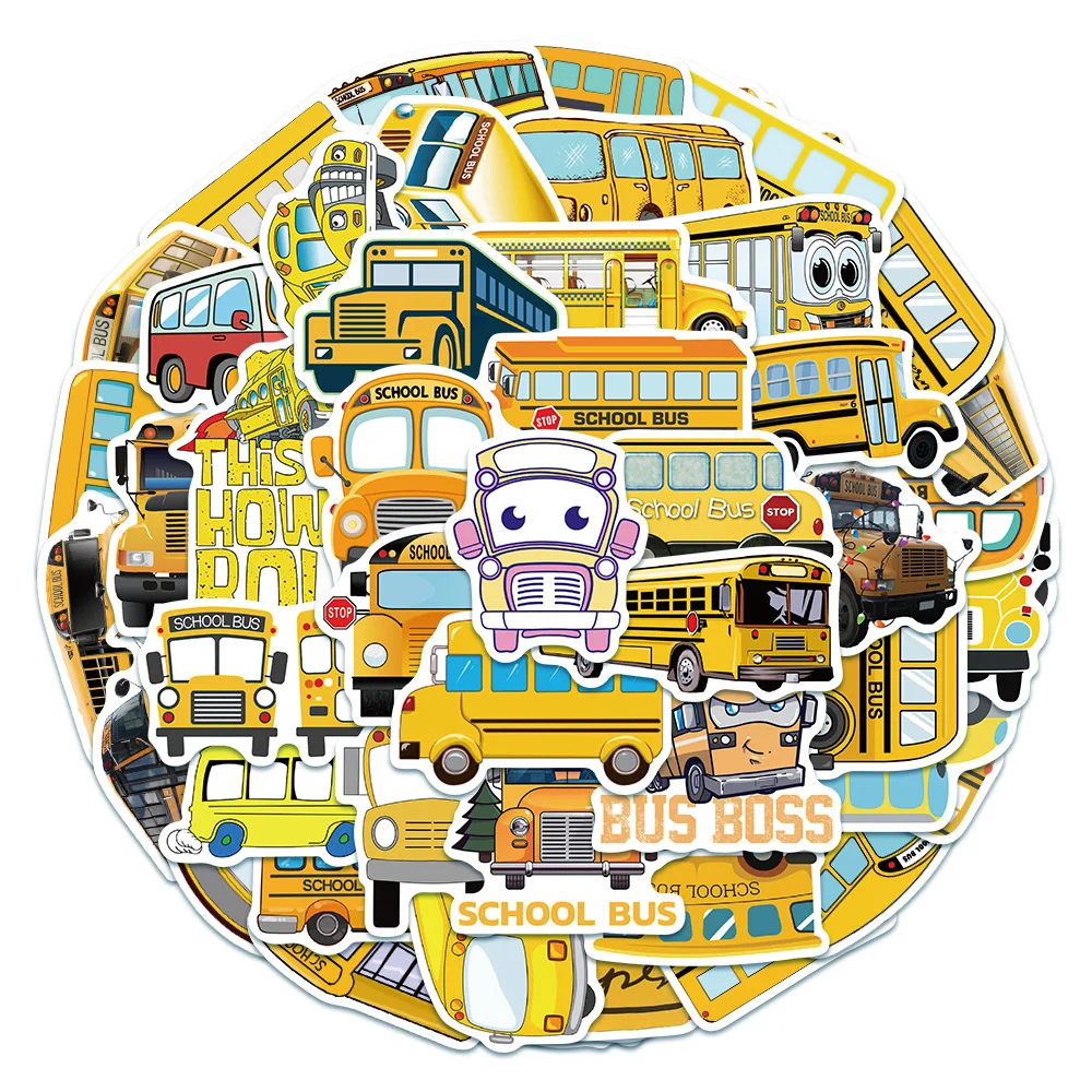 

10/30/50PCS Cartoon Cute School Bus Bus Sticker for Journal Luggage Laptop IPad Cup Stationery Waterproof Sticker Wholesale