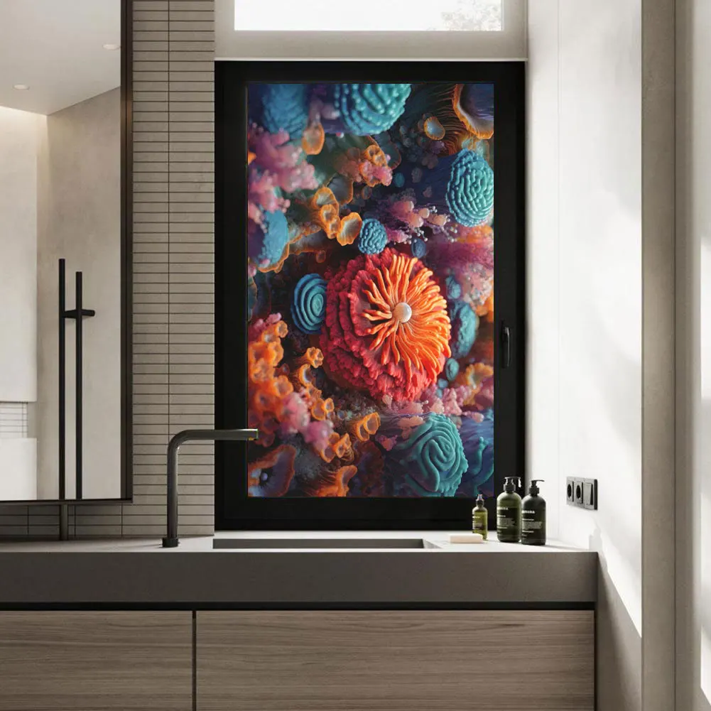 

No Glue Static Cling Window Privacy Film Coral Sea-4 Decorative Window Film Window Tint For Home Decor
