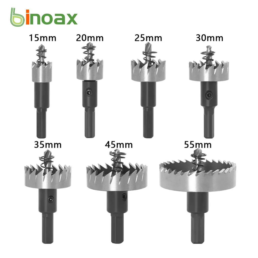 

Binoax 7Pcs 4341 HSS Drill Bit Saw Set 15-55mm Metal Wood Drilling Hole Cut Tool
