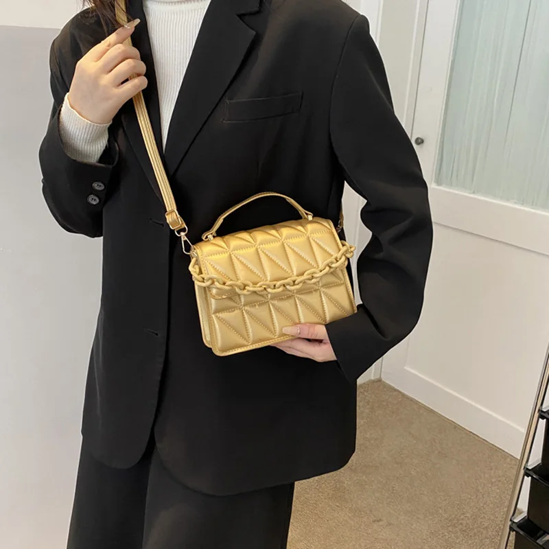 JinMantang New Fashion Shoulder Bag Plaid Pu Leather Crossbody Bags For Women Chain Flap Casual Ladies Handbags