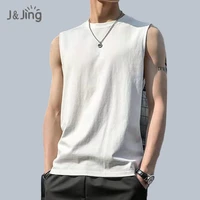 mens sleeveless tank top o neck muscle vest undershirts fitness cut sleeved t shirt outer wear a tank top
