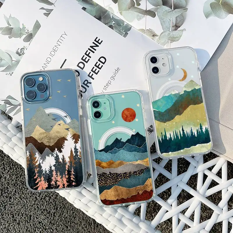 

Impasto landscape painting Phone Case For iPhone 13 12 11 Mini Pro Max transparent Super Magnetic MagSafe Cover