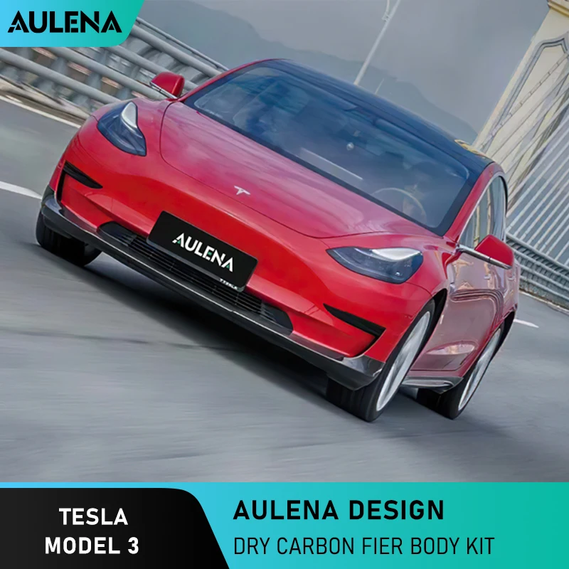 

Aulena Full Dry Carbon Body Kit Front Splitter Side Skirts Rear Diffuser Rear Spoiler For Tesla Model 3 Performance Aero Kit