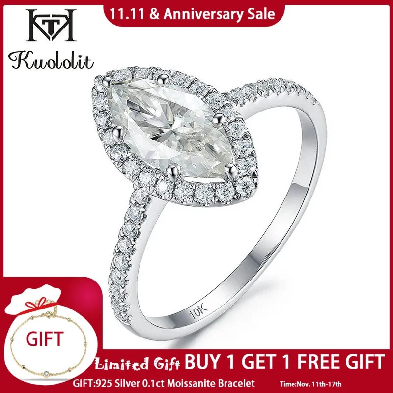 

Kuololit 1.5CT marquise Moissanite 585 10K 14K Yellow gold Rings for Women Vintage Solitaire ring for promise Anniversary Bridal