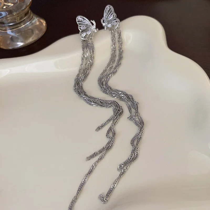 

2023 New Long Silver Colour Tassel Pendant Earrings For Women's Temperament Accessories Fashion Jewelry Girl’s Earrings