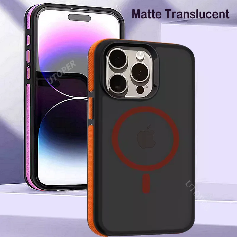 Магнитный Роскошный Матовый Прозрачный чехол с беспроводной зарядкой для iPhone 15 14