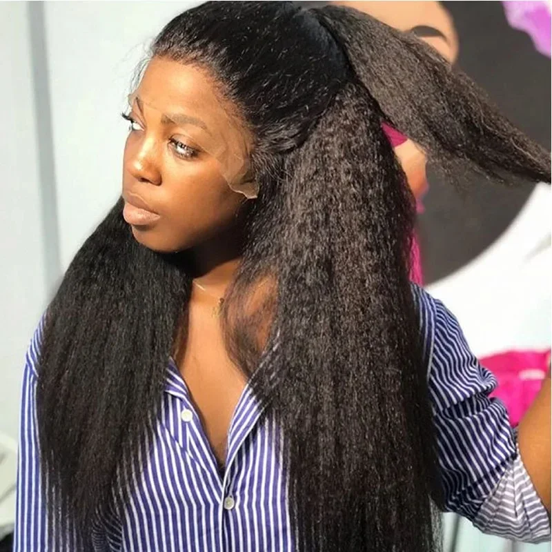 Афро кудрявые вьющиеся волосы Yaki прямые 250% кости кружевные передние парики