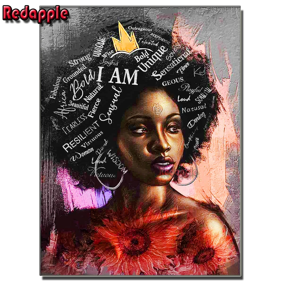 

Diamond embroidery cross stitch black queen inspirational girl drawing african american woman diamond painting full drill decor