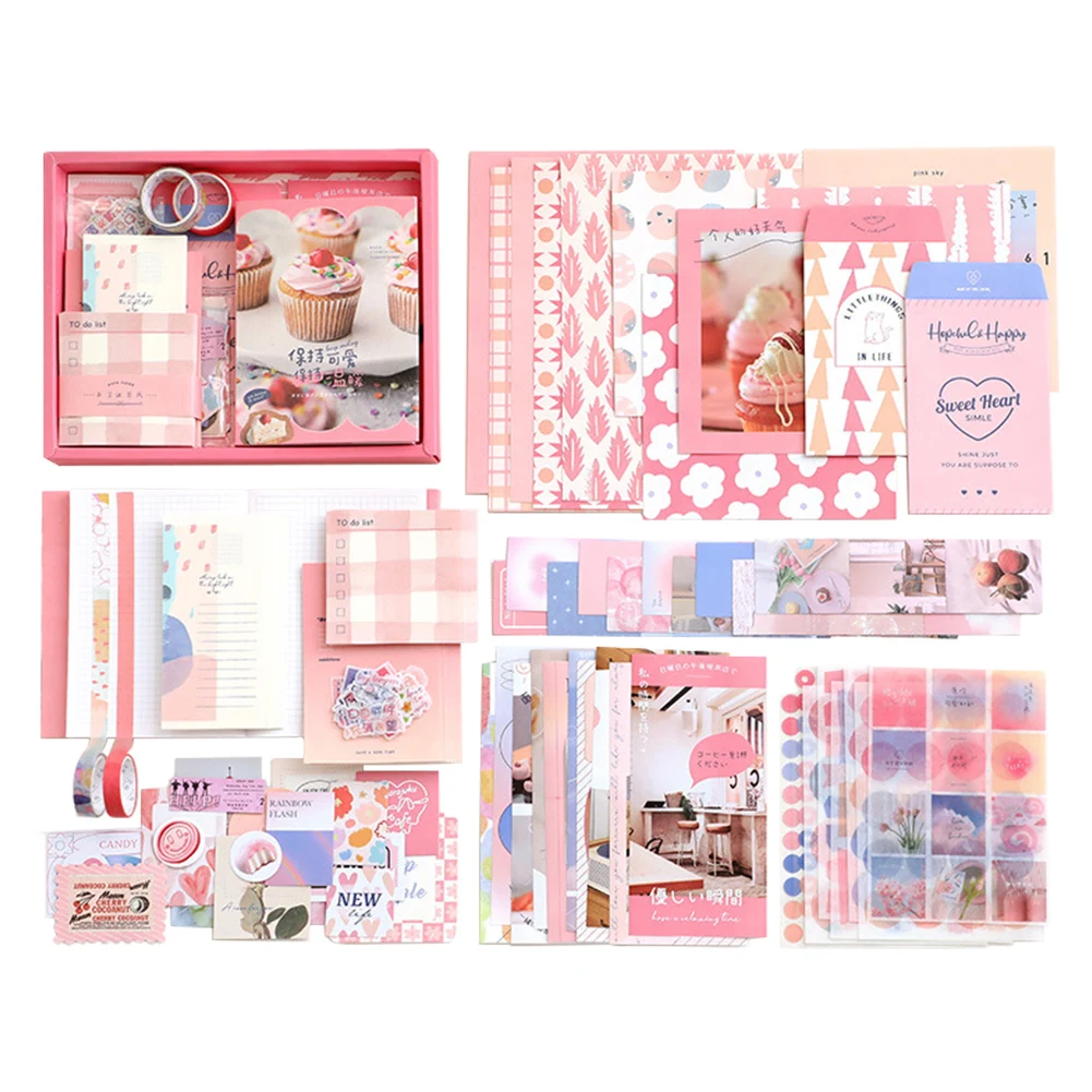 

155pcs Girl Journaling Gift Scrapbook Kit Note Paper DIY Envelope Folding Label Washi Sticker A6 Grid Notebook For Teens Cute