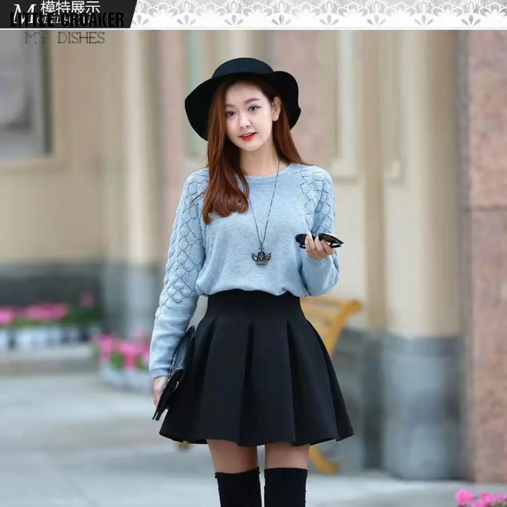 Японская тёмная шерстяная юбка женская готическая панковская плиссированная с