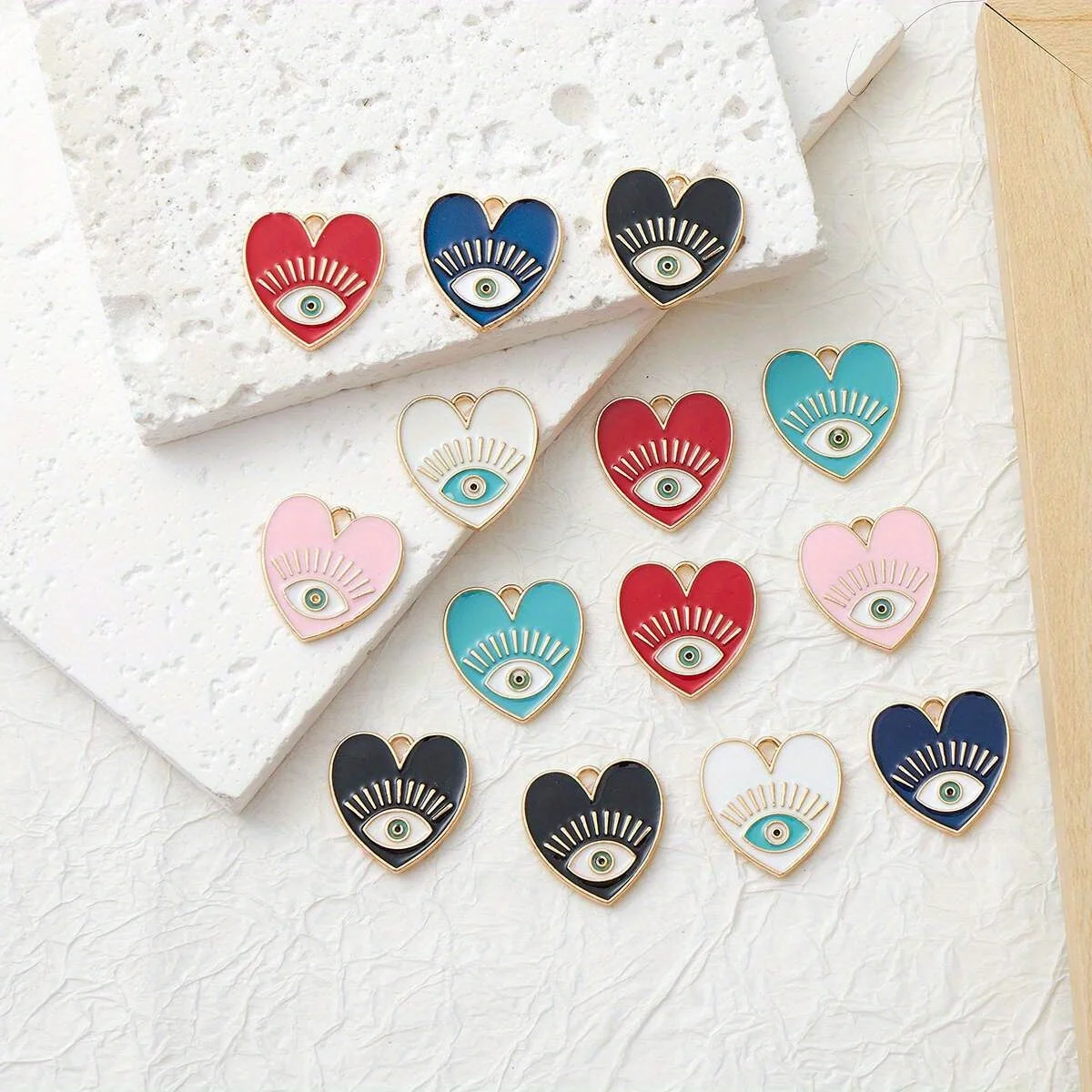 5 шт. золотого цвета 20x20 мм милые эмалированные подвески в форме сердца и глаз