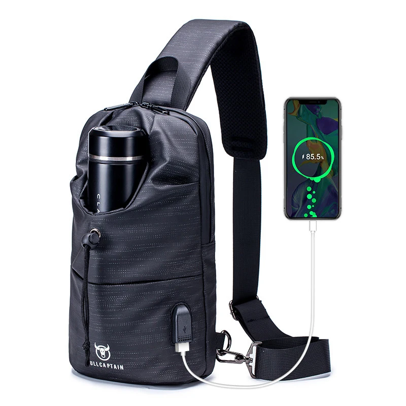 Men's Casual Shoulder Straps Single Shoulder Cross-body Chest Packaging With Water Bottle Holder 10 Inch Laptop Bag