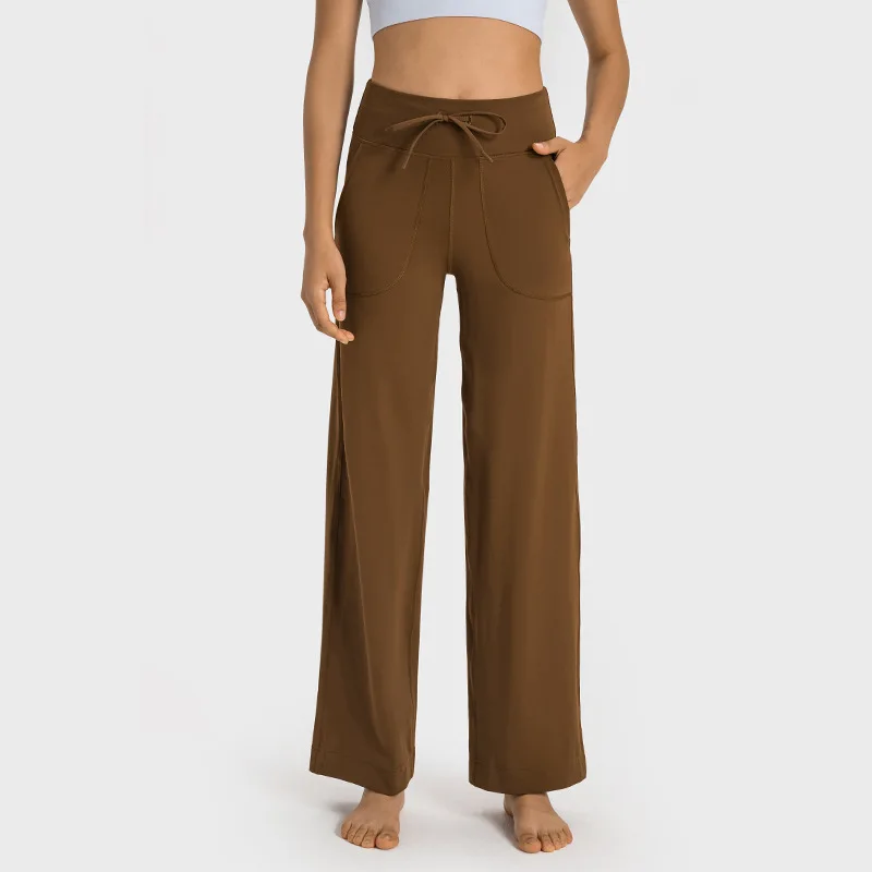 Lulu Throwback Still Women's Lycra Loose Yoga High Waist Drawstring Outdoor Casual Gym Sports Flare Pants With Logo