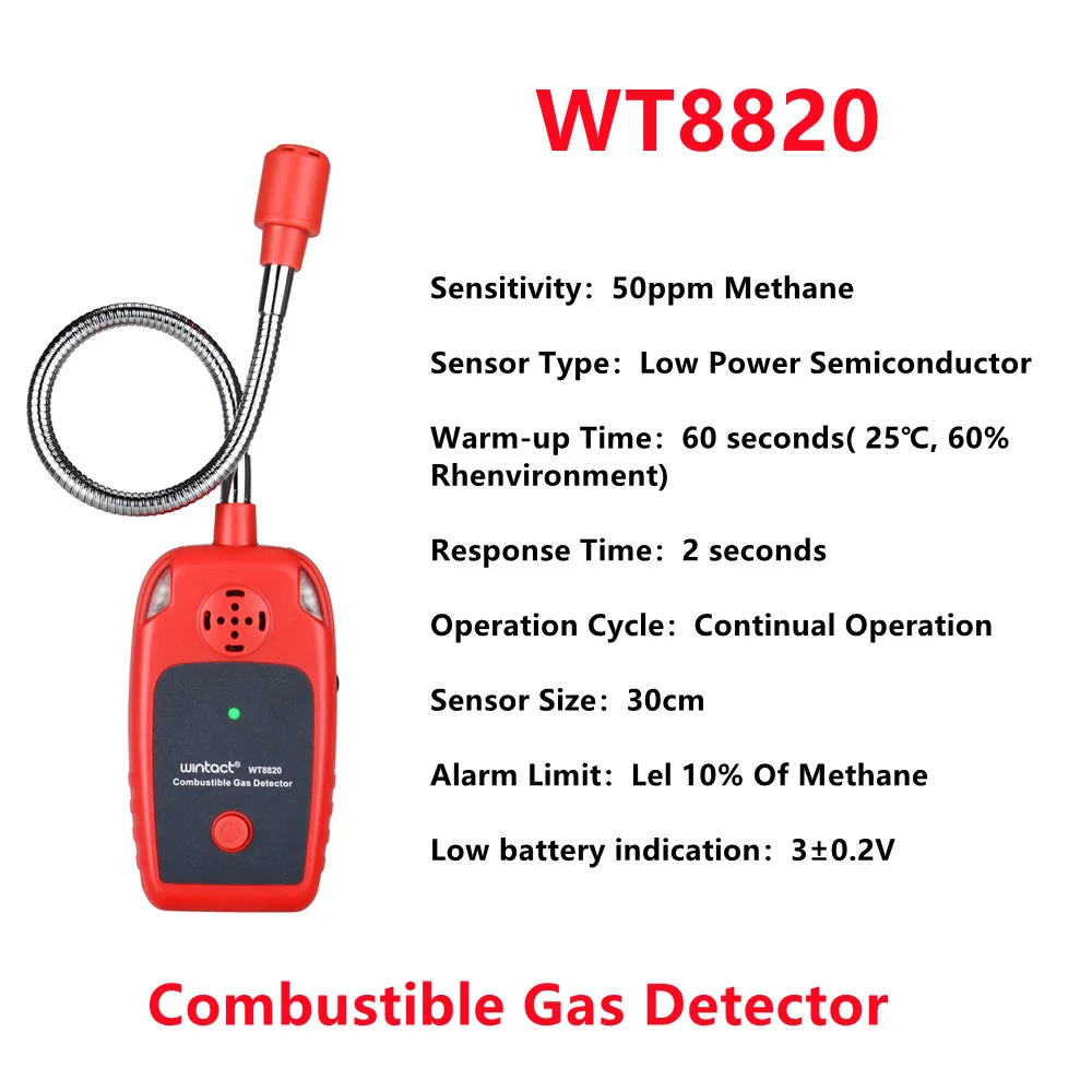 

5PCS WINTACT Combustible Gas Detector WT8820 Handheld Gas Leakage Detector High Sensitivity Gas Sensor Alarm Gas Analyzer