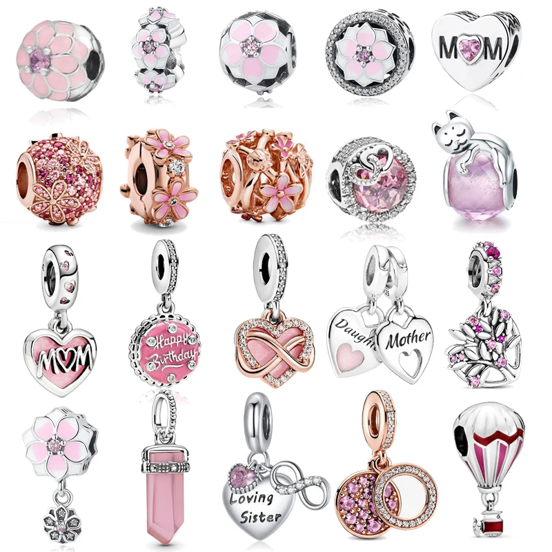 Подвеска из серебра 925 пробы с розовым сердцем цветком шариком бесконечностью