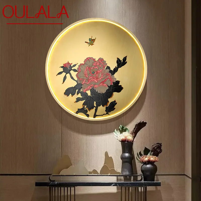 

OULALA Brass Gold Wall Picture Lamps LED 3 Colors Modern Creative Flower Pattern Sconce Light for Living Room Bedroom Decor