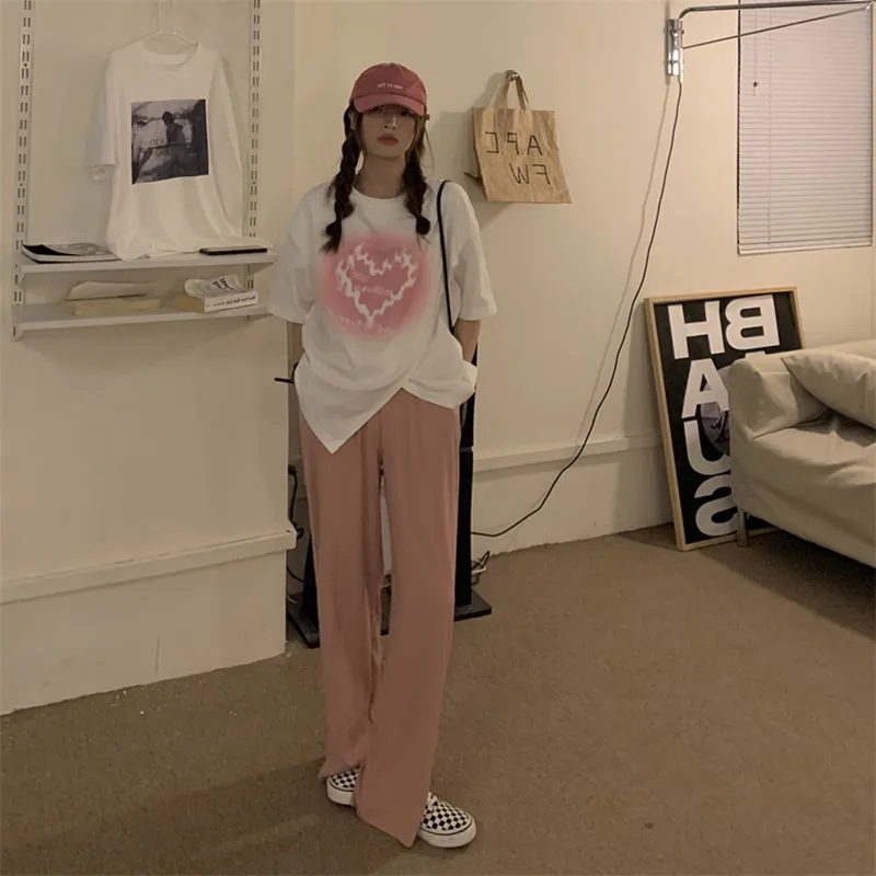 Новое поступление летняя Женская Повседневная Свободная футболка в Корейском