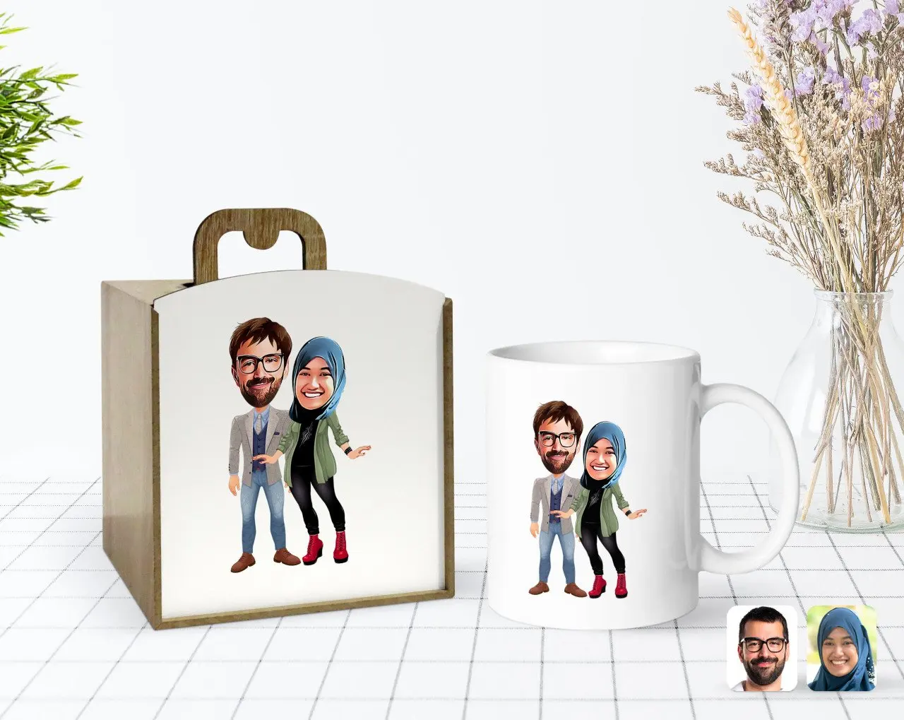 

Сделанный на заказ в деревянной коробке на День святого Валентина карикатура белая кружка Bardak-60