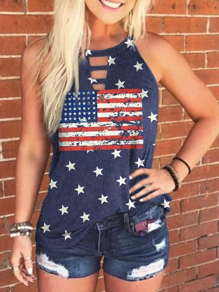 

American Flag Star Striped Keyhole Neck Tank Cop Top Ropa Mujer Anime y2k Clothes Tops Roupas Femininas T Shirt Blus As Mujer