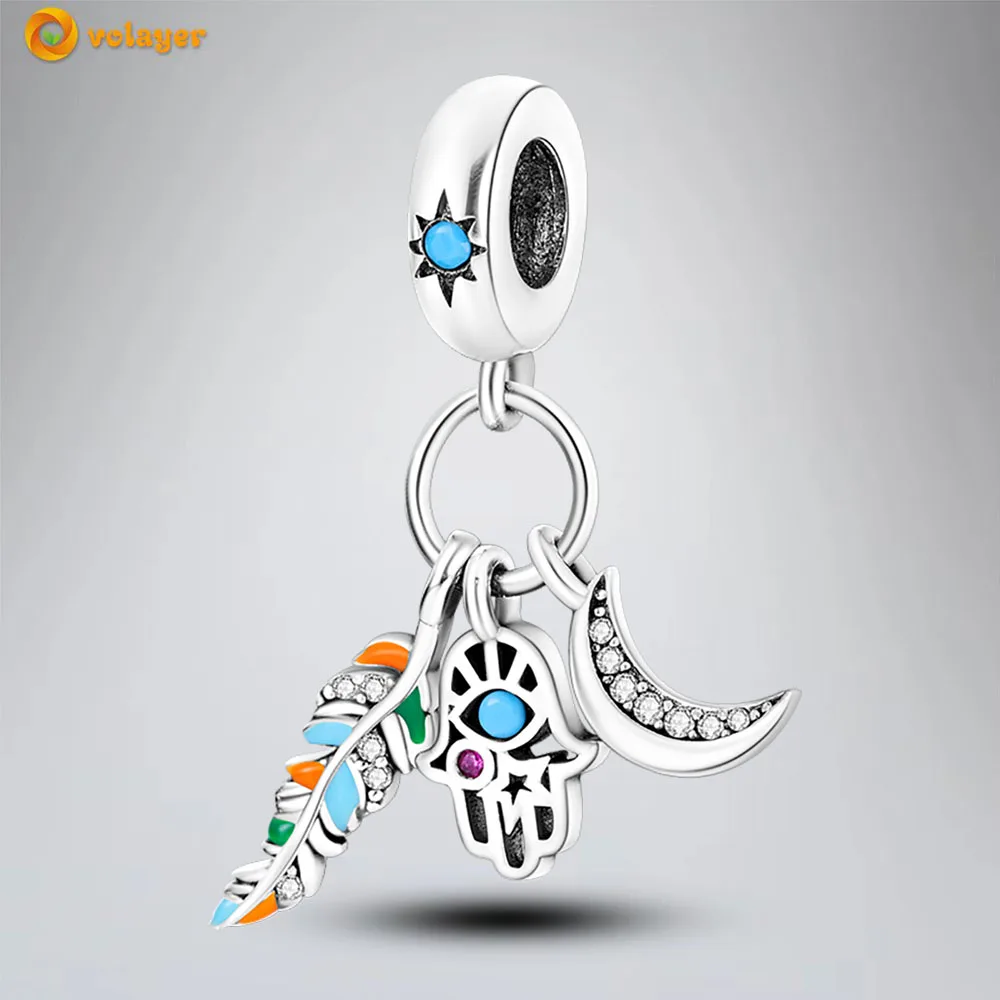 

Volayer 925 Sterling Silver Beads Eye of Omniscience Dangle Charm fit Original Pandora Bracelets for Women DIY Jewelry Making
