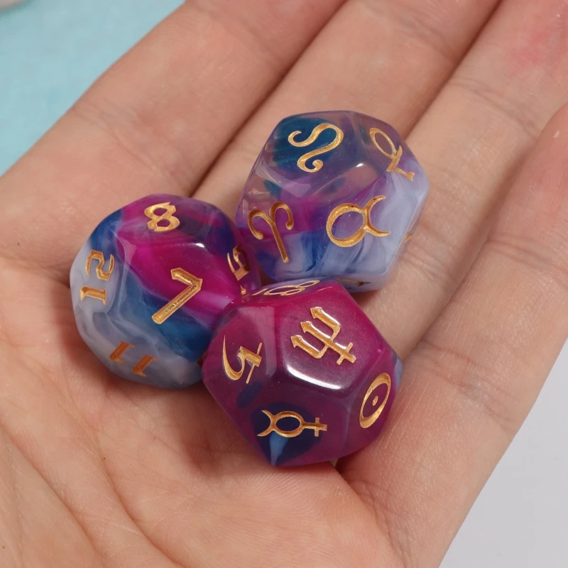 M89D 3Pcs Polyhedral Rune Dice Acrylic 12-Sided Astrological Love Destiny with Sharp Edges and Beautiful Inclusions - купить по