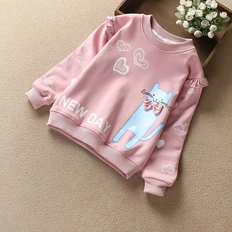 Sweatshirts Girls Bottoming Shirts Spring and Autumn Teenagers Childrens Long-Sleeved Sweaters Cotton Cartoon Tops Kids Clothes