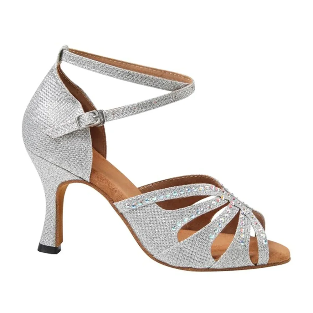 Women'S Latin Dance Shoes Silver Elegant Party Sandals Boots Female Women Rhinestone  Ballroom Dance Shoes Wedding Sandals