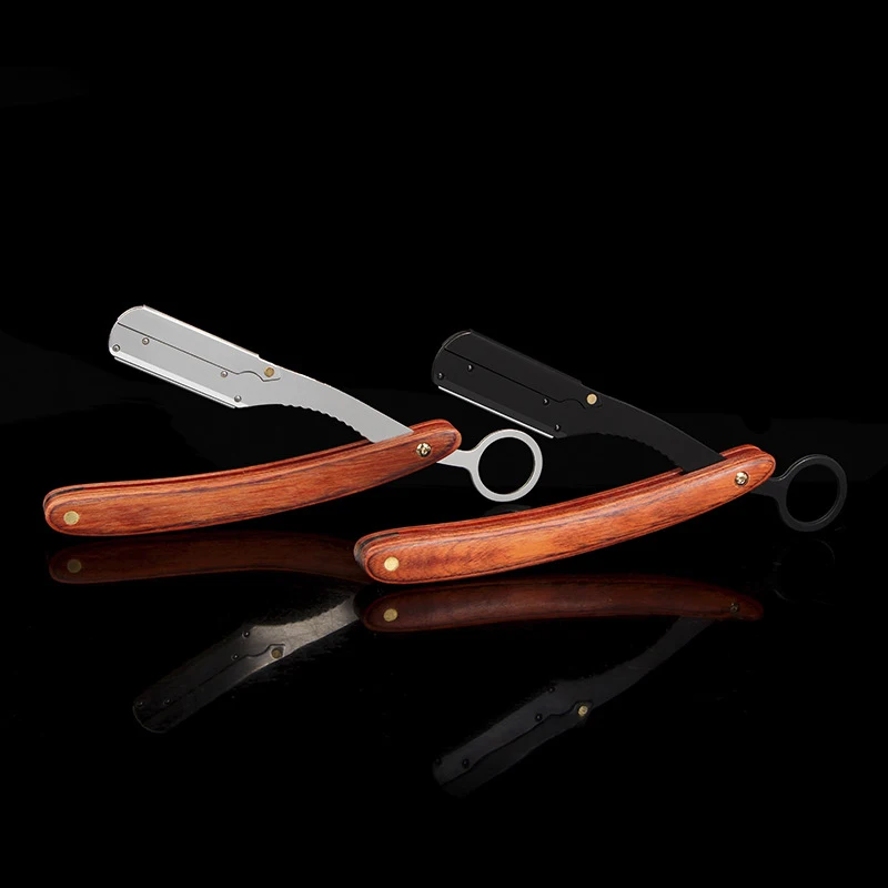 

Men Stainless Steel Wood Hair Curved Ring Razor Floding Convenient Hooks Shaving Knife Pro Salon Barber Tools
