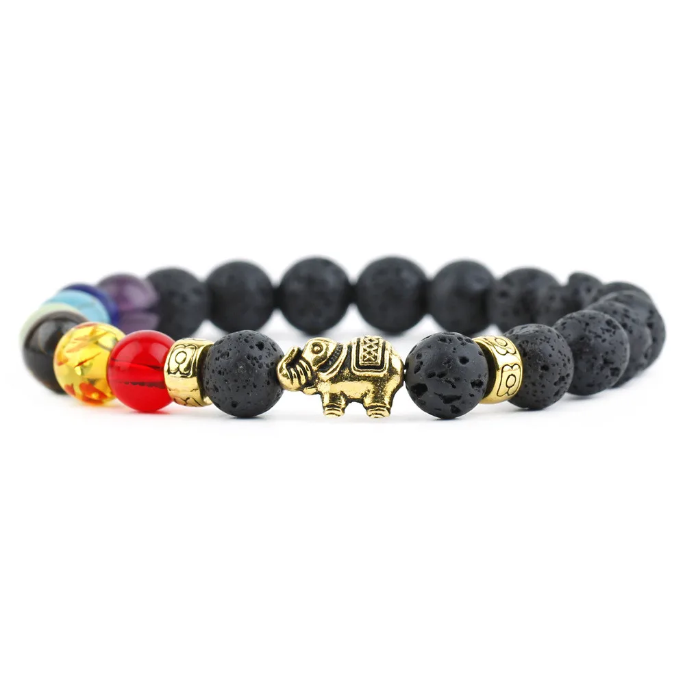 

Colorful Volcanic Stone Beaded Bracelet For Women Men Natural Stone Charm Elephant Bracelet Crystal Bangles Yoga Bracelet Jewelr