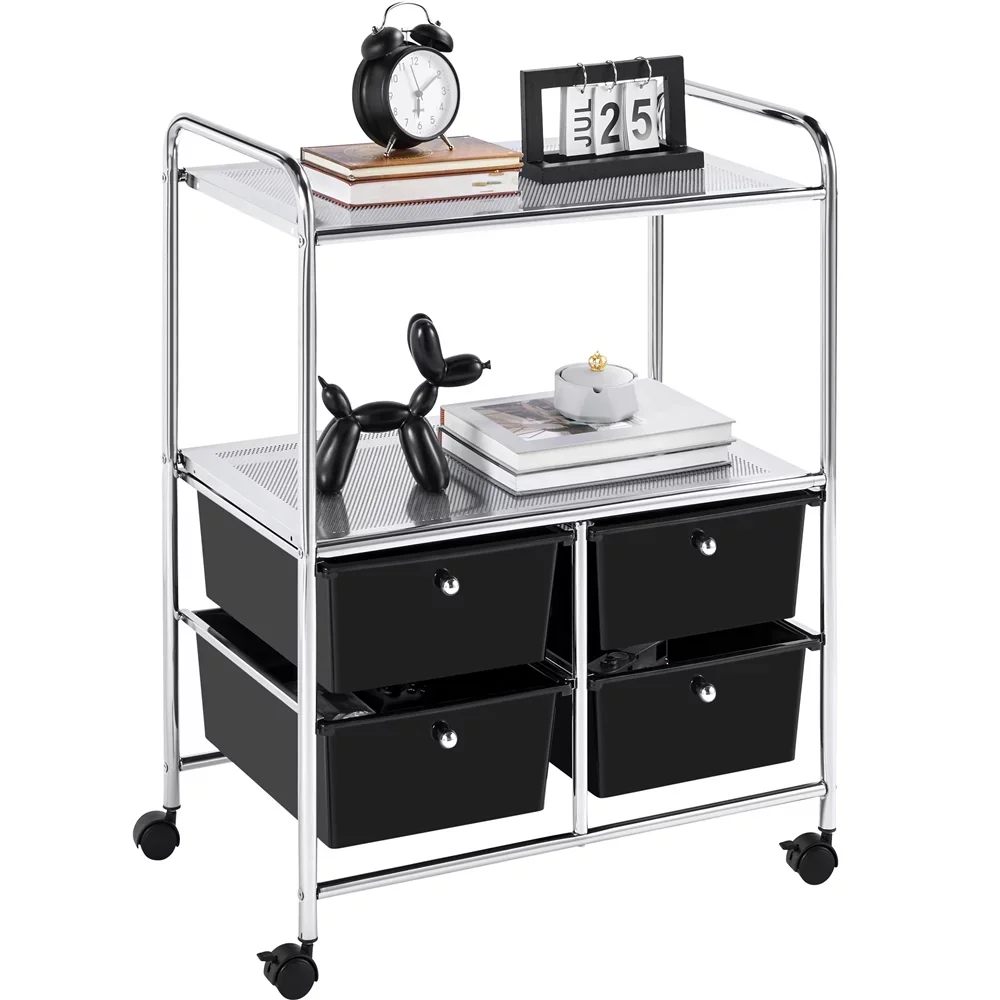 

Rolling Storage Cart with 4 Drawers & 2 Shelves Trolley On Wheels for Home Office School Salon, Black