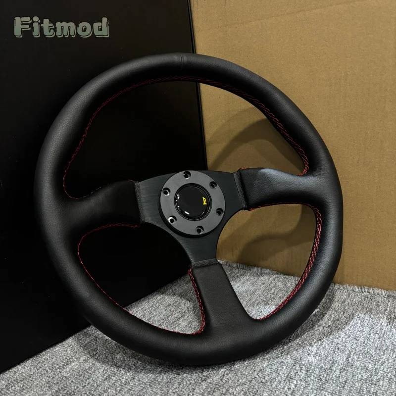 Фото Спортивный кожаный руль JDM 14 дюймов (350 мм) для дрифта, глубокий руль для гонок, PCD 70 мм №3