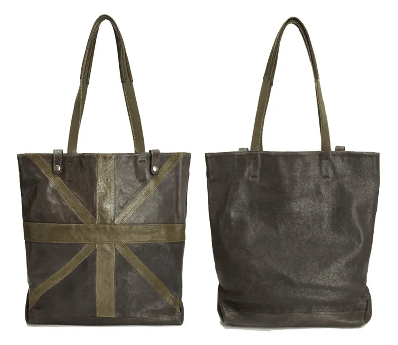 Fashion designer luxury genuine leather men's green tote bag leisure outdoor travel real cowhide shoulder bag shopping handbag