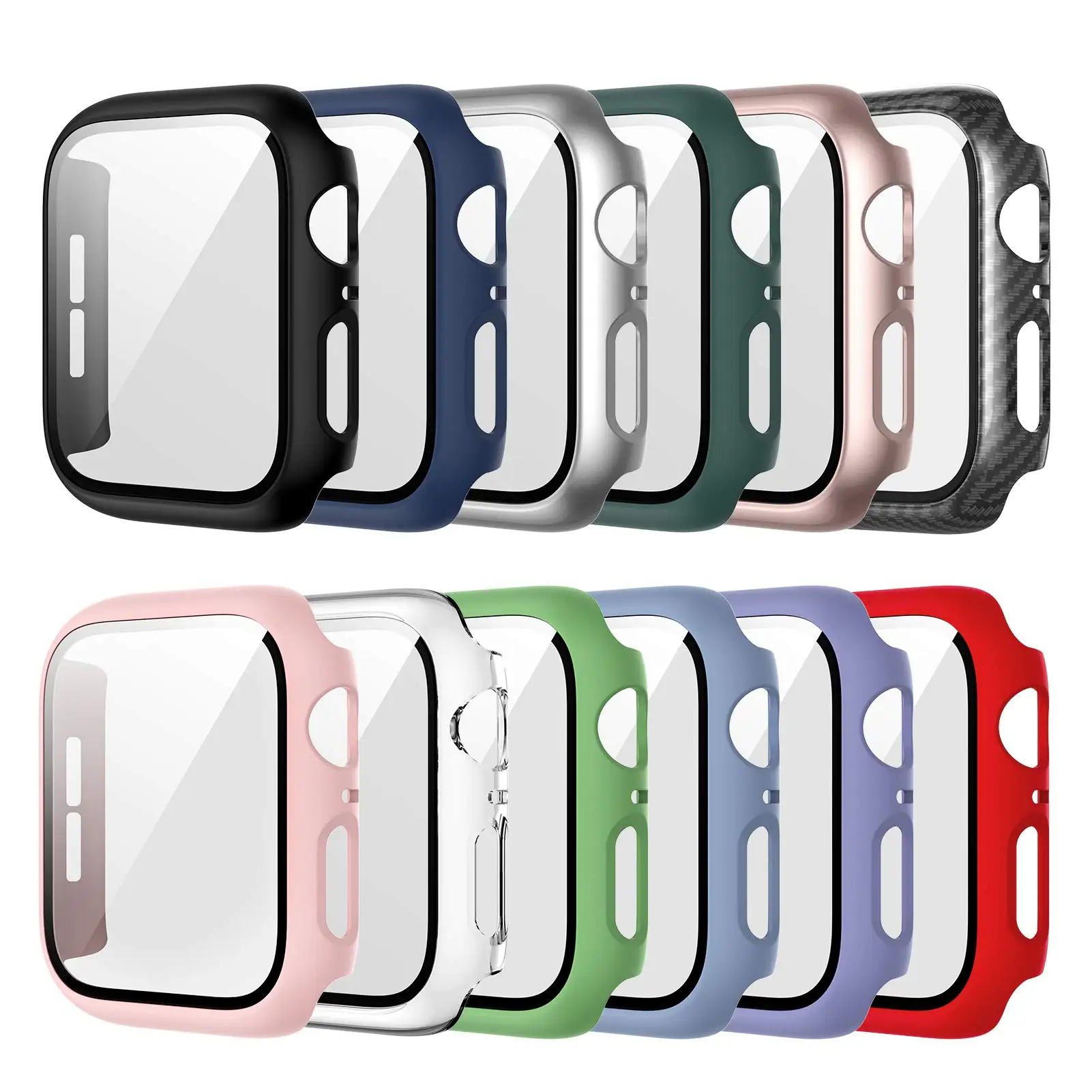   Tempered Glass+cover For Apple Watch 9 8 41mm 45mm 42mm 38mm PC bumper Screen Protector Case iWatch series 7 6 5 4 se 44mm 40mm 
