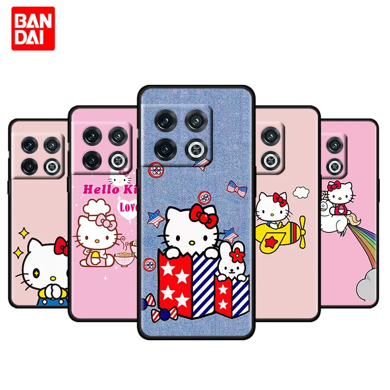

Hello Kitty Kawaii Case for Oneplus 9 10 Pro 8 8T 9R Nord 2 N100 N10 CE N200 5G Protection Cover Phone Black Luxury Bag Silicone
