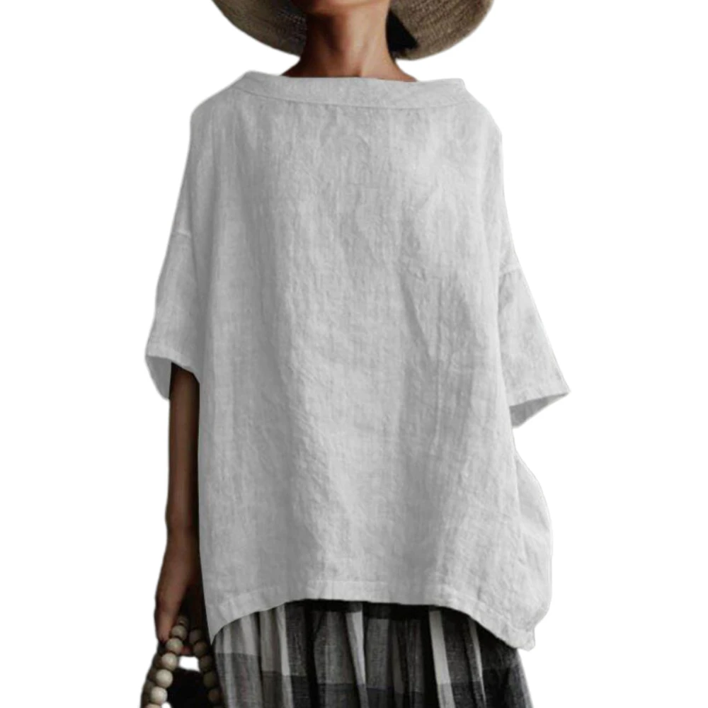 

Loose T Shirt Cotton Linen Women Tops Solid Color T Shirts Female Plus Size Crew Neck Half Sleeve Basic Causal Harajuku Tops