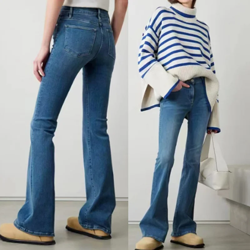 

Hot sale 2023 Women's slim flared jeans new fashion casual lady High-waisted denim pants