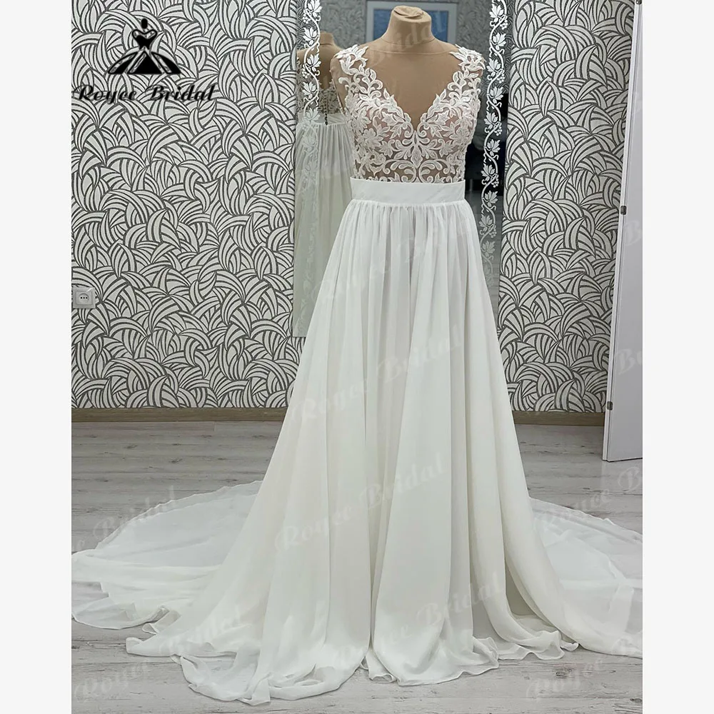 Abiti sposa Кружевное шифоновое струящееся свадебное платье в стиле бохо с v-образным