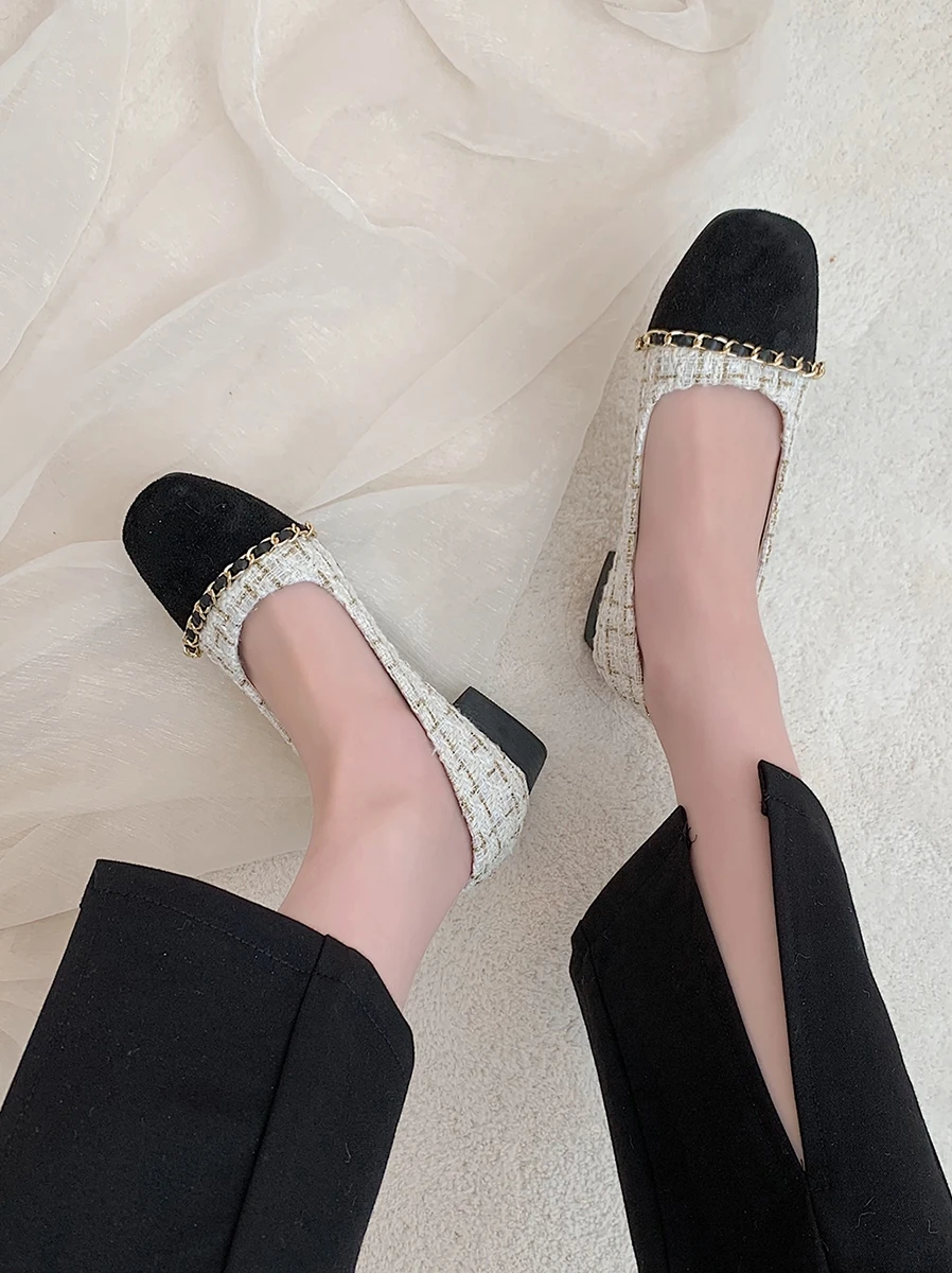 

Retro Woman Shoes Modis Female Footwear 2022 Dress Summer Comfortable New Basic Spring Fashion Med Rome Hoof Heels Cotton Fabric
