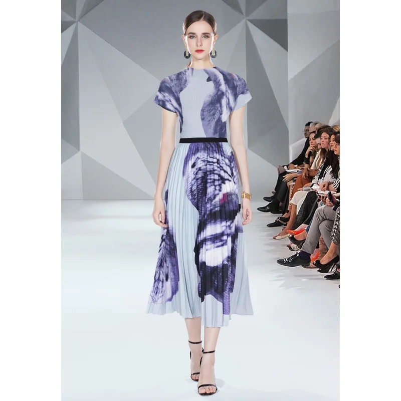 

Multi-Color And Multi-Size Spring And Summer New Cross-Border Women's Miyake Pleated Zou Printed Pleated Two-Piece Set