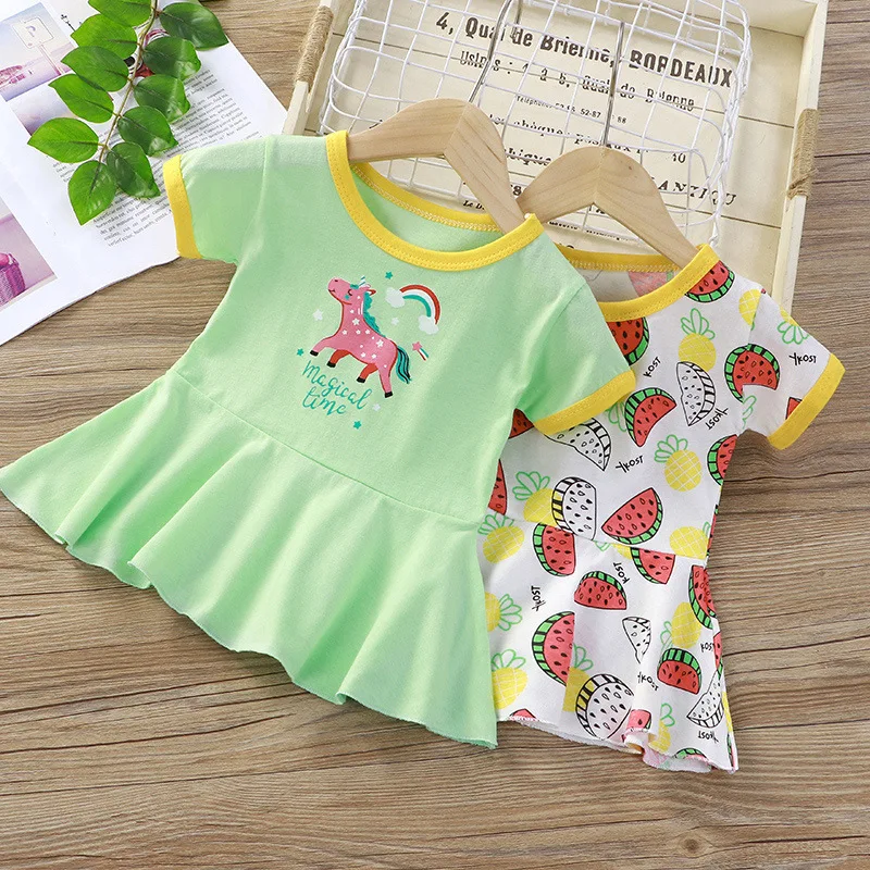 

Summer Girls' Princess Dress Middle And Young Children's Pure Cotton New Fashion Cartoon Printed Short Sleeve Skirt