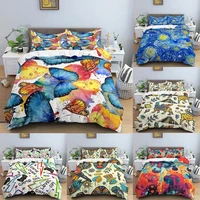 butterfly duvet cover flower leaves pattern bedding sets king size comforter covers quilt covers with pillow case for adult