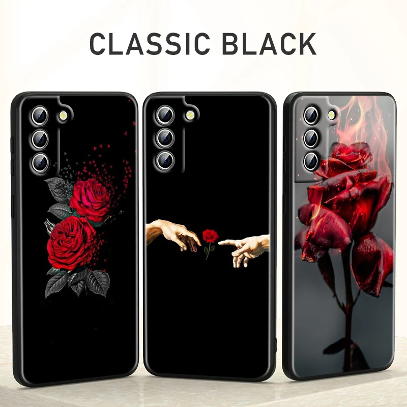 

Beautiful Red Rose for Samsung Galaxy S22 S21 S20 S10 Note20 Ultra Pro Plus FE Note10 4G 5G Black Phone Case Coque