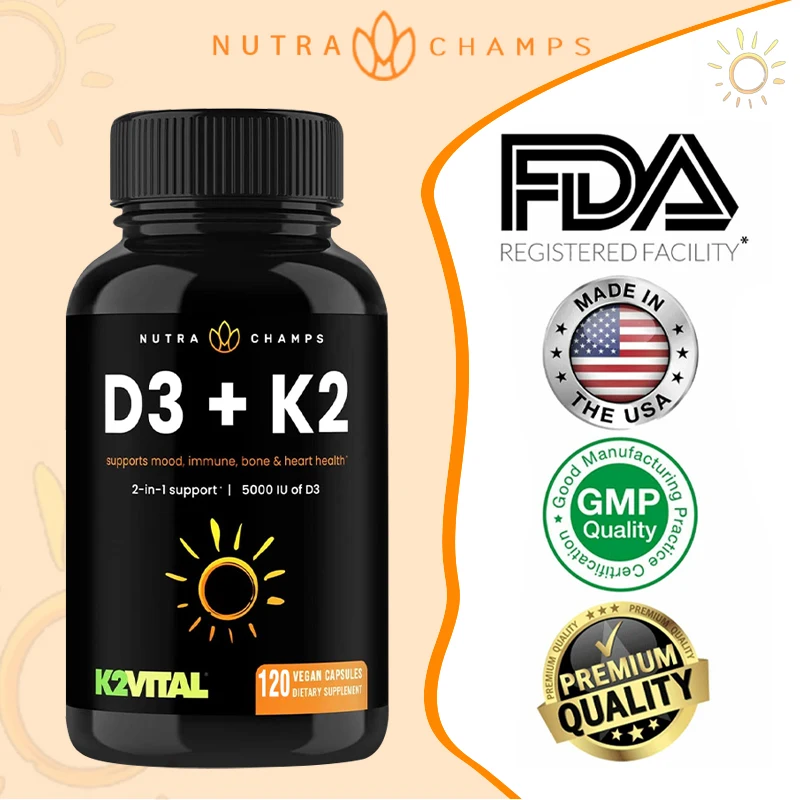 

D3 with K2 MK7 Supplement for Heart & Bone Health | Vitamin D & K Complex of Vitamin D 3 & of Vitamin K 2 MK-7